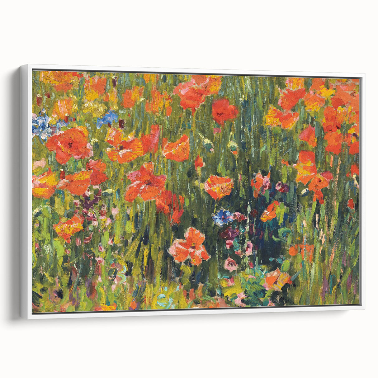 Vintage Floral Art - Bright Poppy Field Canvas Print