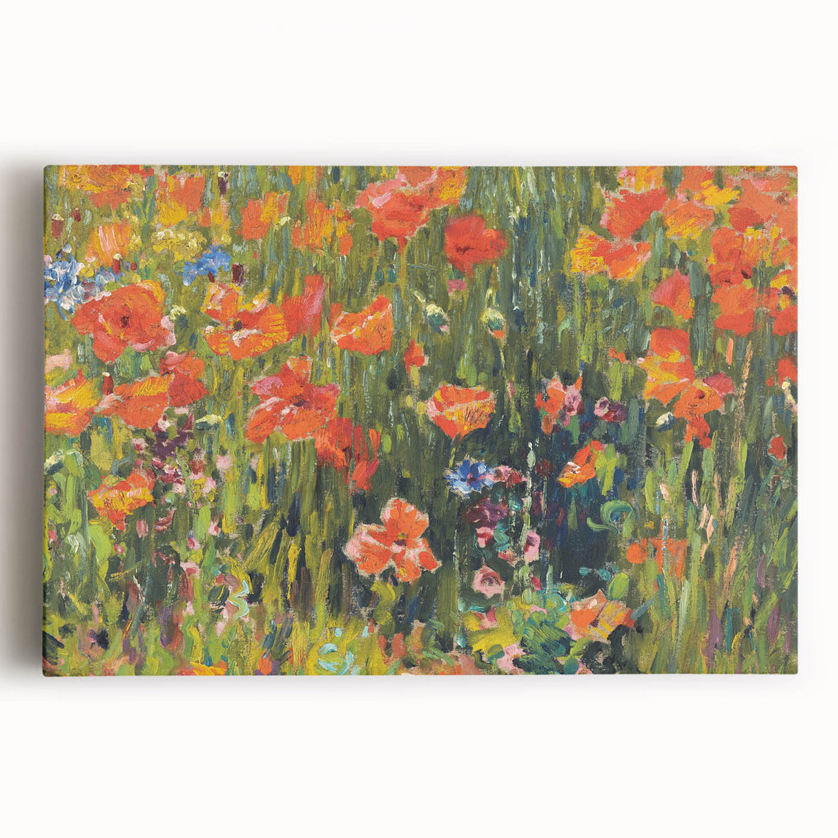 Vintage Floral Art - Bright Poppy Field Canvas Print