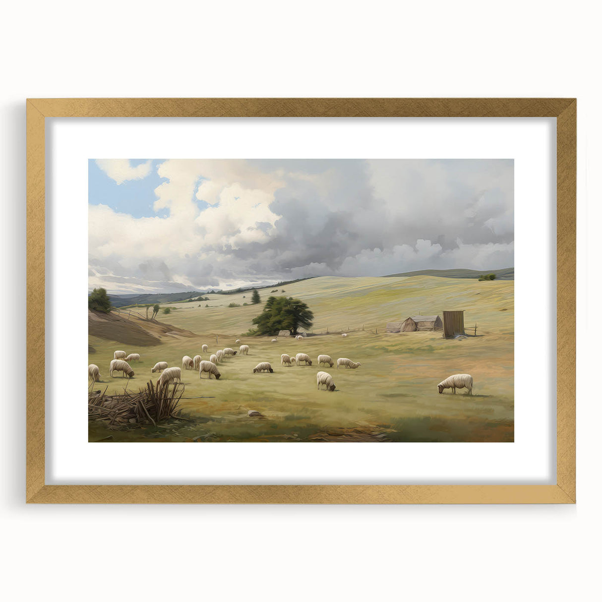 Vintage Pastoral Art - Sheep Grazing on Countryside Canvas