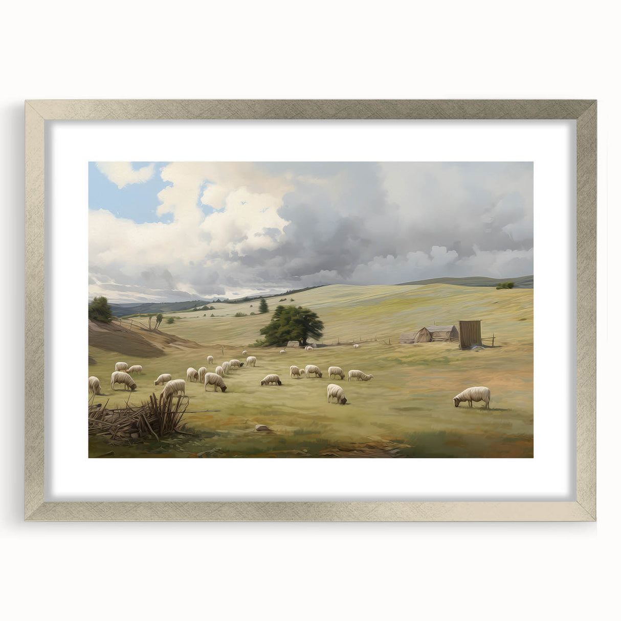 Vintage Pastoral Art - Sheep Grazing on Countryside Canvas