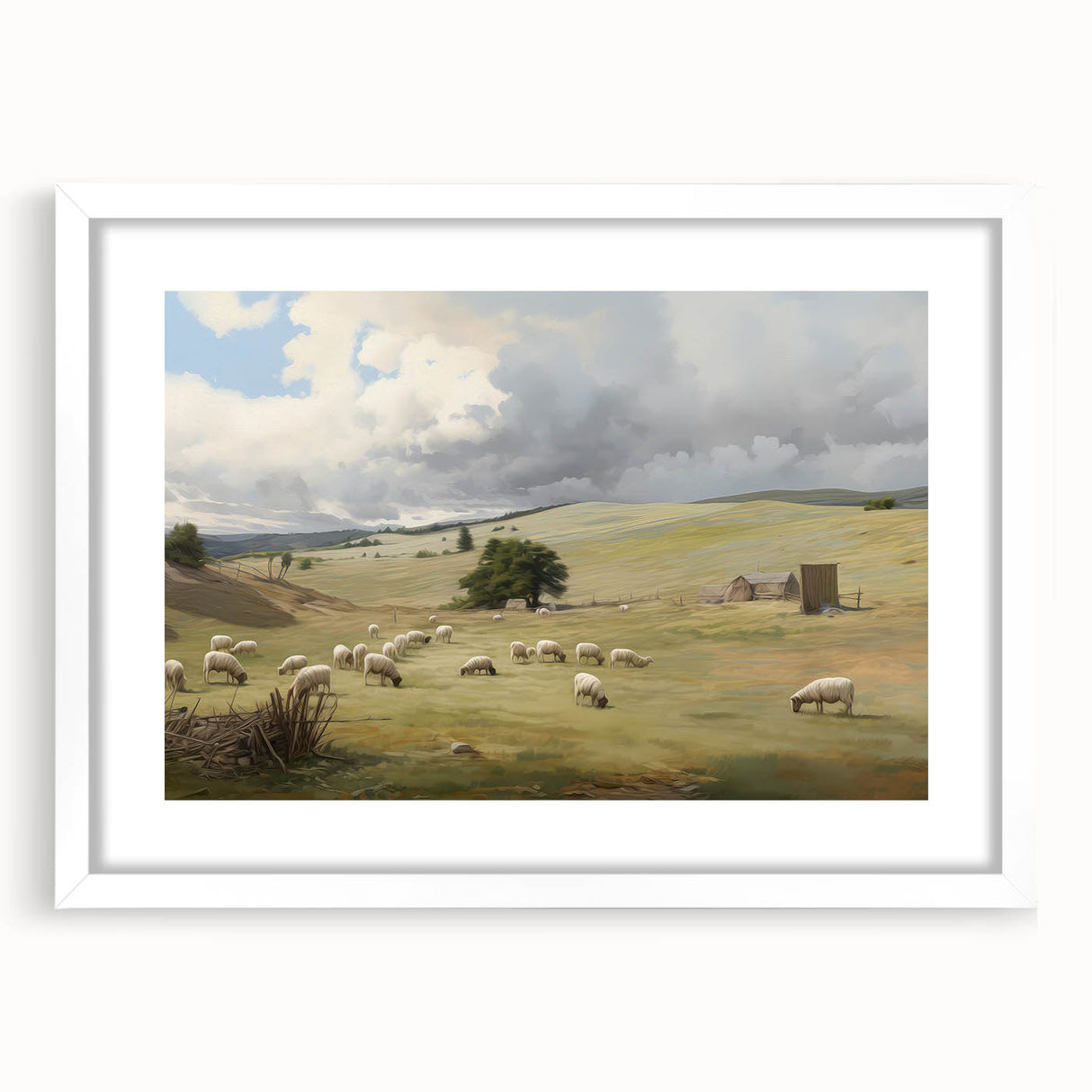 Vintage Pastoral Art - Sheep Grazing on Countryside Canvas