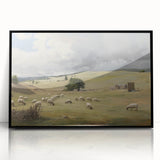 Vintage Pastoral Art - Sheep Grazing on Countryside Canvas