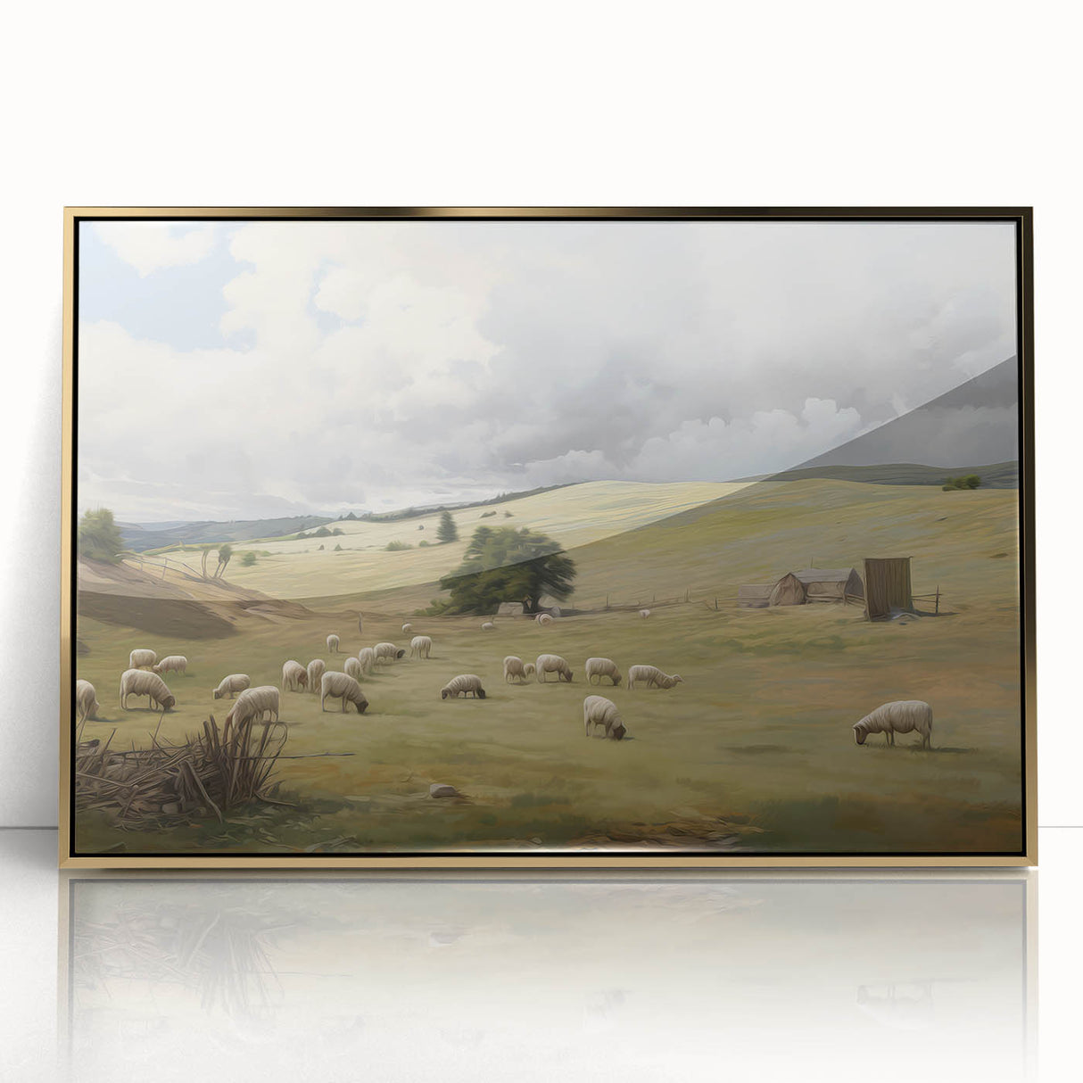 Vintage Pastoral Art - Sheep Grazing on Countryside Canvas