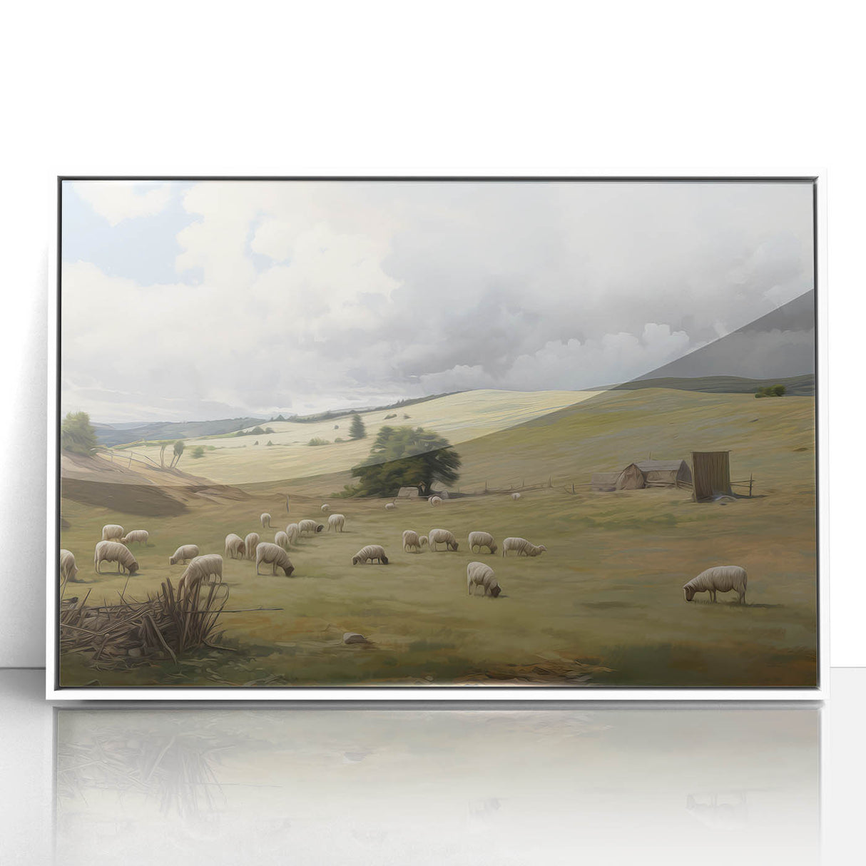 Vintage Pastoral Art - Sheep Grazing on Countryside Canvas