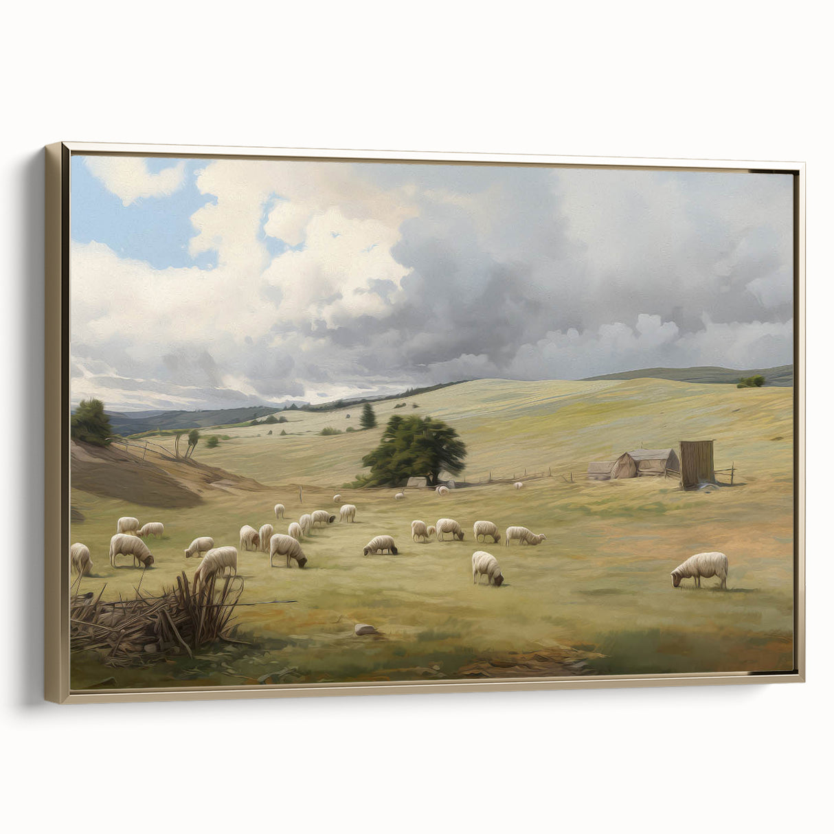 Vintage Pastoral Art - Sheep Grazing on Countryside Canvas
