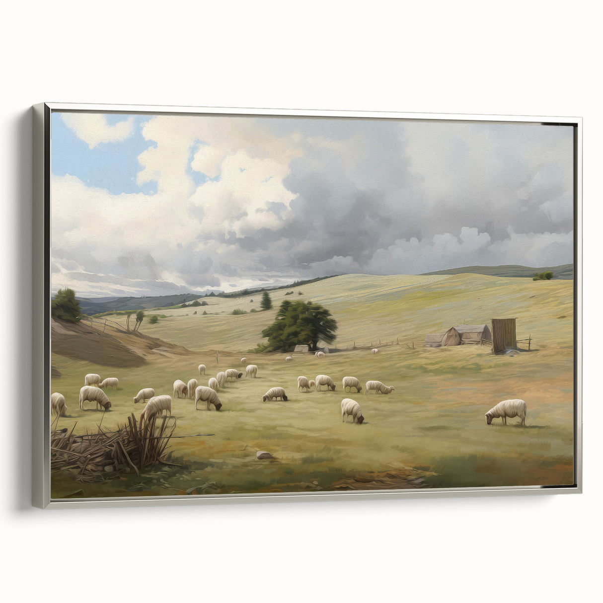 Vintage Pastoral Art - Sheep Grazing on Countryside Canvas