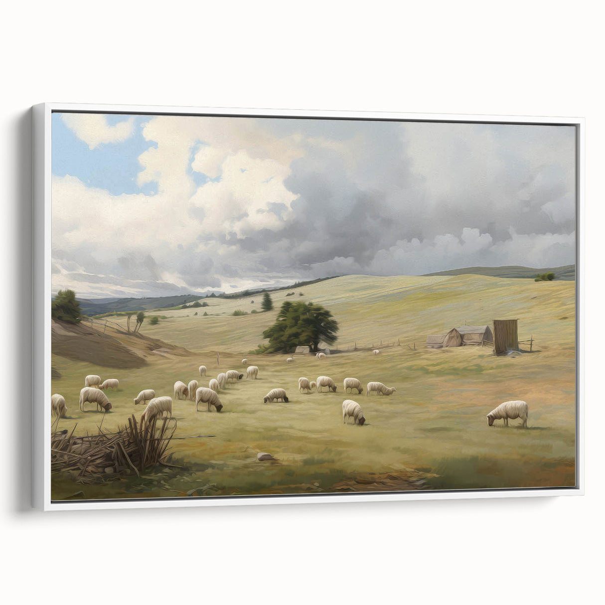 Vintage Pastoral Art - Sheep Grazing on Countryside Canvas