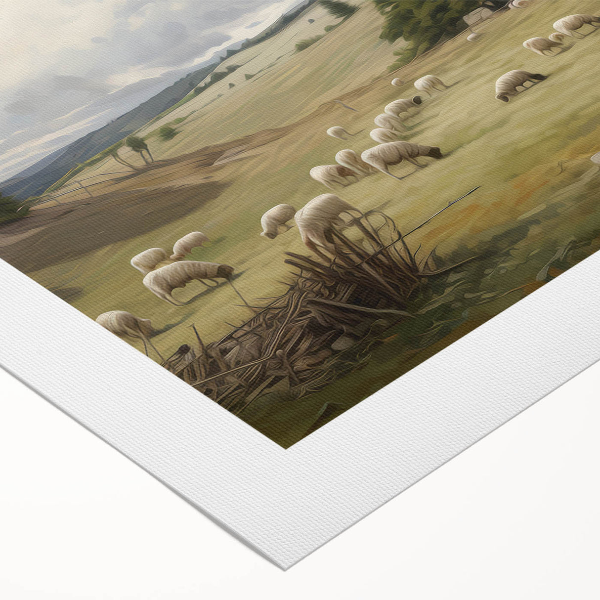 Vintage Pastoral Art - Sheep Grazing on Countryside Canvas