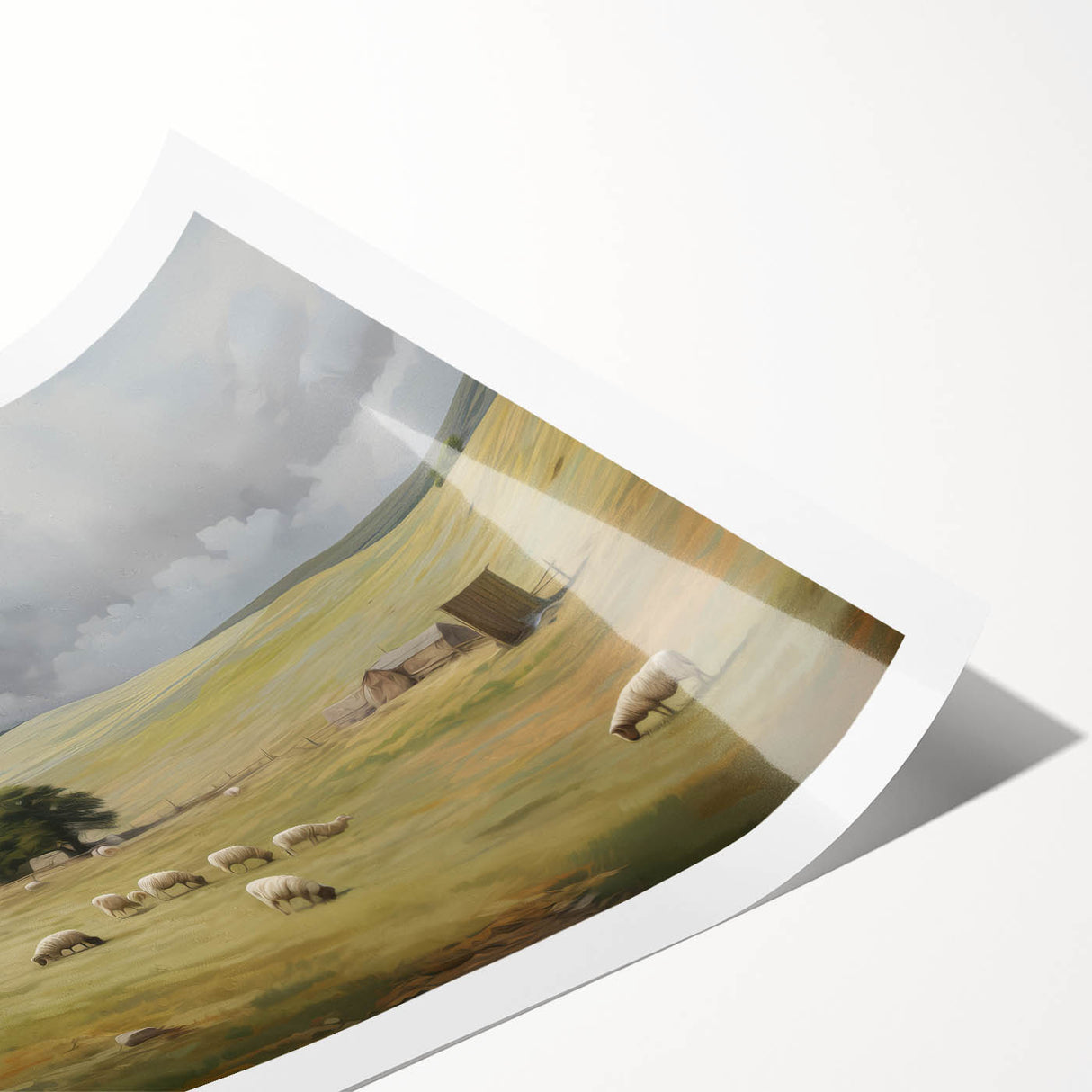 Vintage Pastoral Art - Sheep Grazing on Countryside Canvas