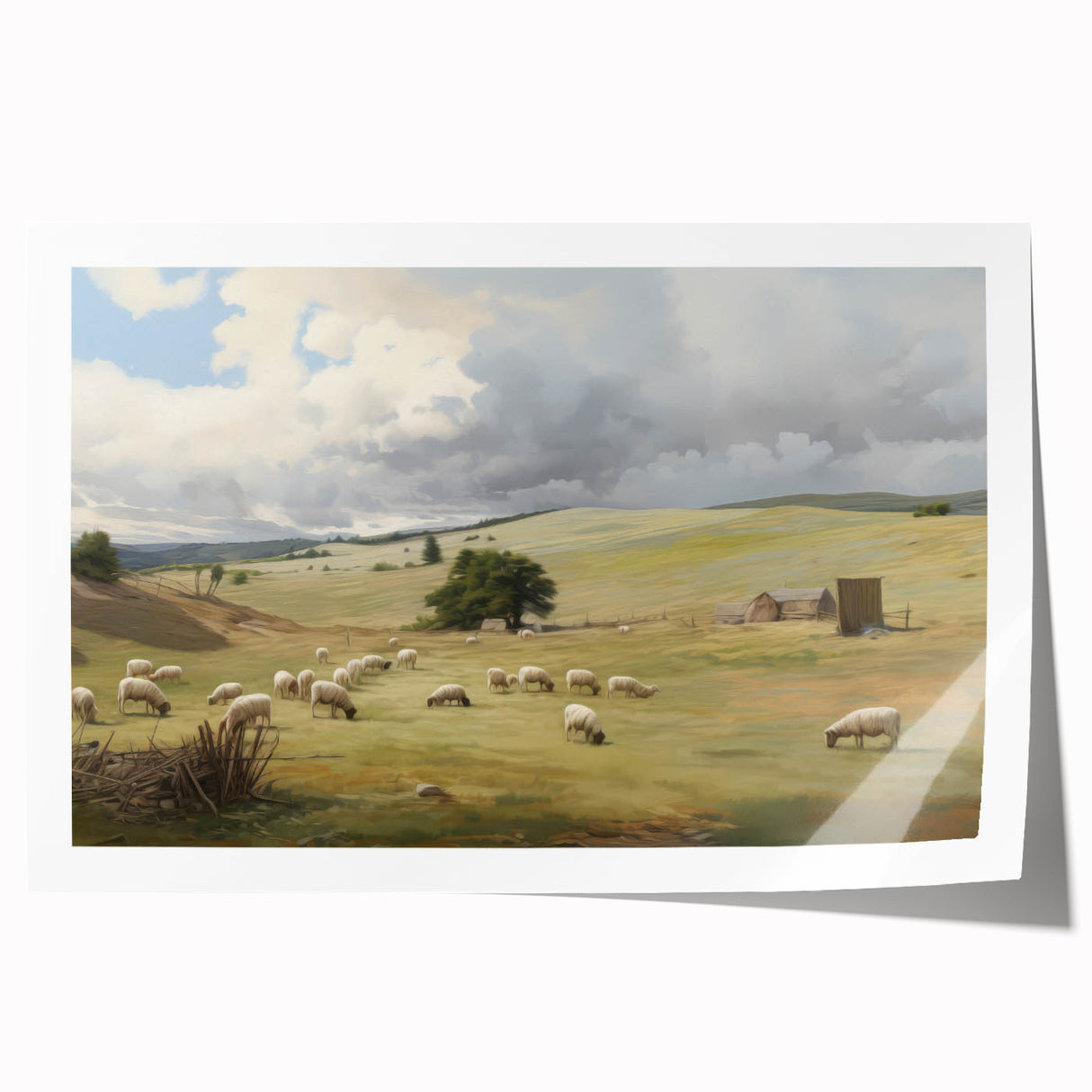 Vintage Pastoral Art - Sheep Grazing on Countryside Canvas