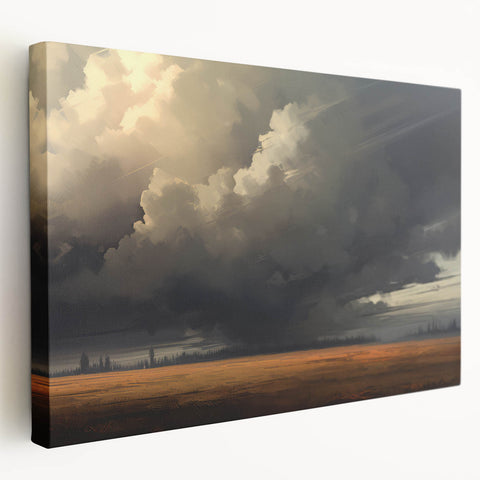 Vintage Landscape Art – Dramatic Skies Over a Golden Plain