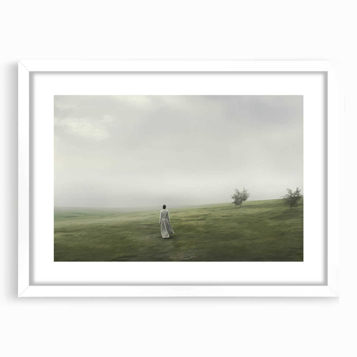 Vintage Landscape Art – Tranquil Countryside with Walking Figure