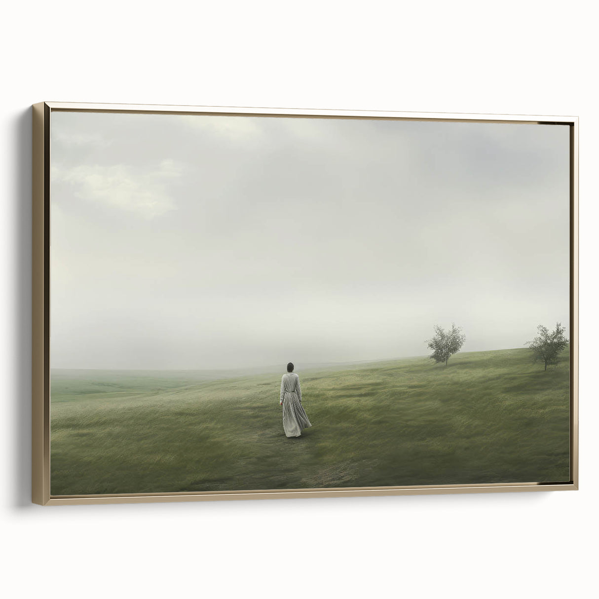 Vintage Landscape Art – Tranquil Countryside with Walking Figure