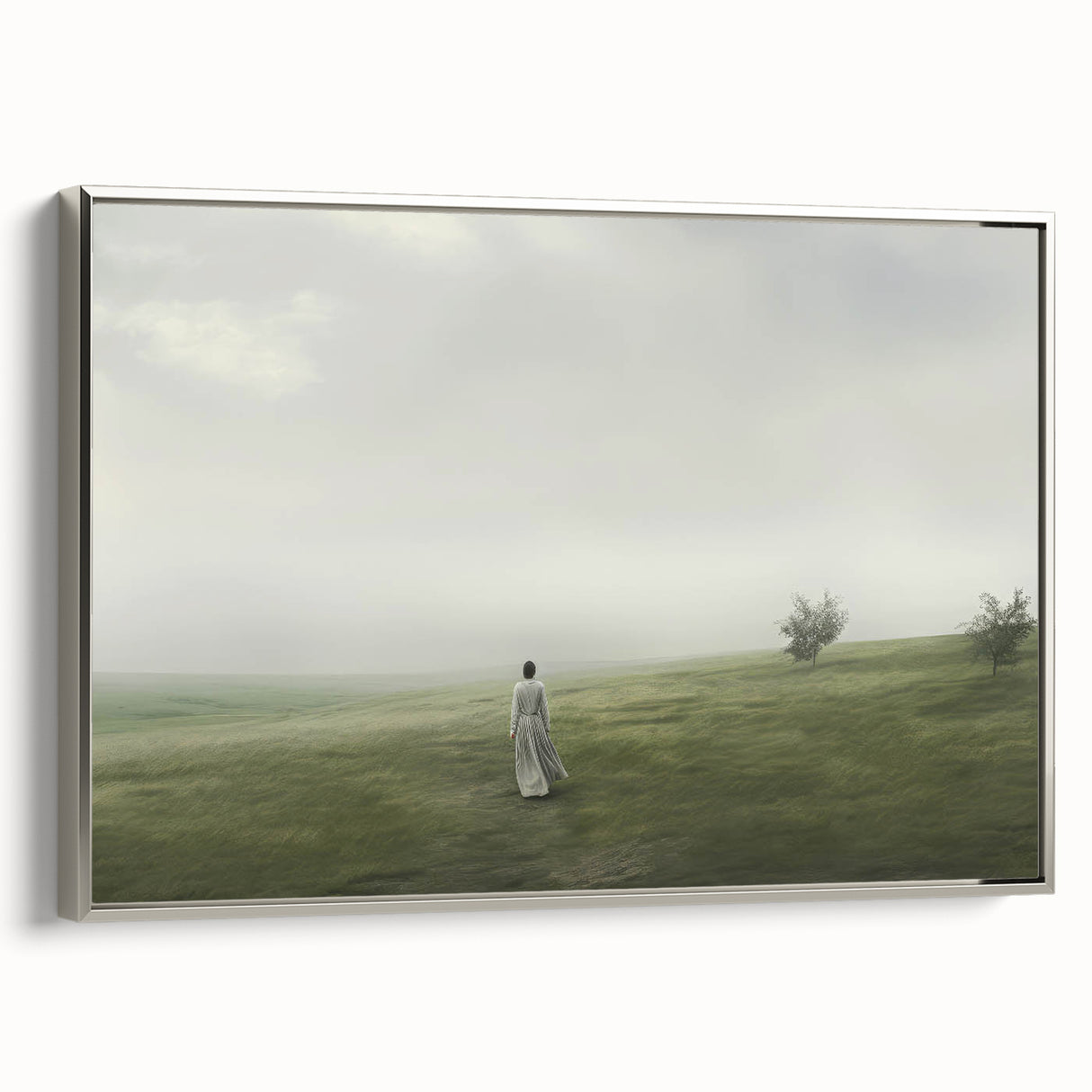Vintage Landscape Art – Tranquil Countryside with Walking Figure