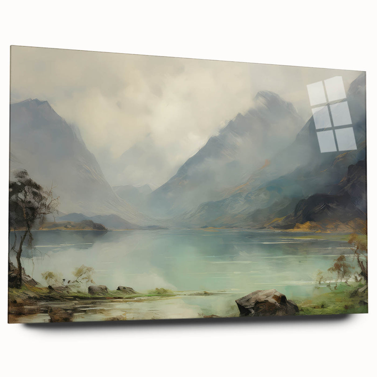 Vintage Landscape Art – Majestic Mountain Reflection in Lake