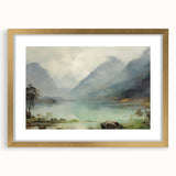 Vintage Landscape Art – Majestic Mountain Reflection in Lake