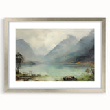 Vintage Landscape Art – Majestic Mountain Reflection in Lake