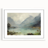 Vintage Landscape Art – Majestic Mountain Reflection in Lake
