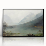 Vintage Landscape Art – Majestic Mountain Reflection in Lake