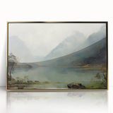 Vintage Landscape Art – Majestic Mountain Reflection in Lake