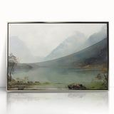 Vintage Landscape Art – Majestic Mountain Reflection in Lake