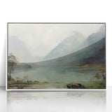 Vintage Landscape Art – Majestic Mountain Reflection in Lake