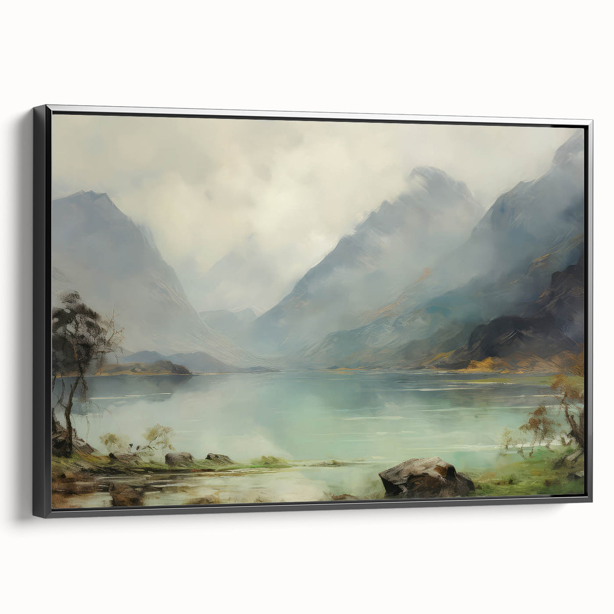 Vintage Landscape Art – Majestic Mountain Reflection in Lake