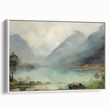 Vintage Landscape Art – Majestic Mountain Reflection in Lake