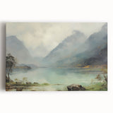 Vintage Landscape Art – Majestic Mountain Reflection in Lake