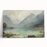 Vintage Landscape Art – Majestic Mountain Reflection in Lake