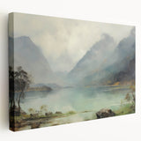 Vintage Landscape Art – Majestic Mountain Reflection in Lake