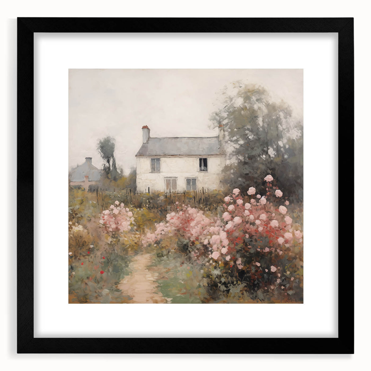 Vintage Cottage Garden Art – Classic Floral Landscape Wall Print