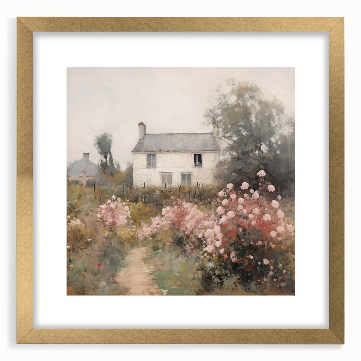 Vintage Cottage Garden Art – Classic Floral Landscape Wall Print
