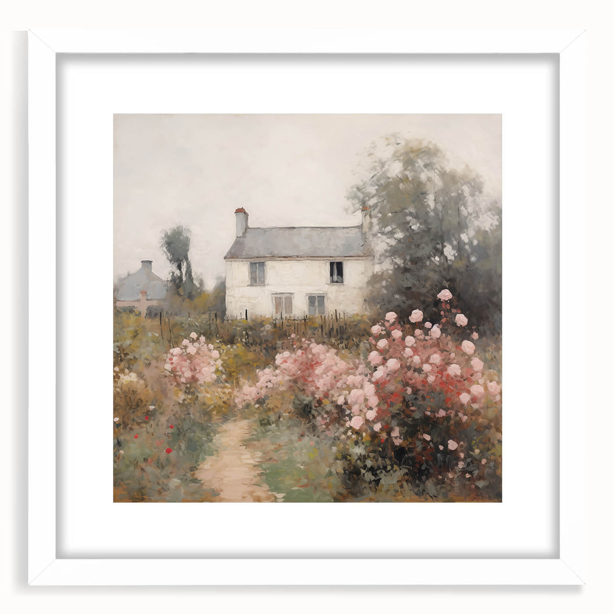 Vintage Cottage Garden Art – Classic Floral Landscape Wall Print