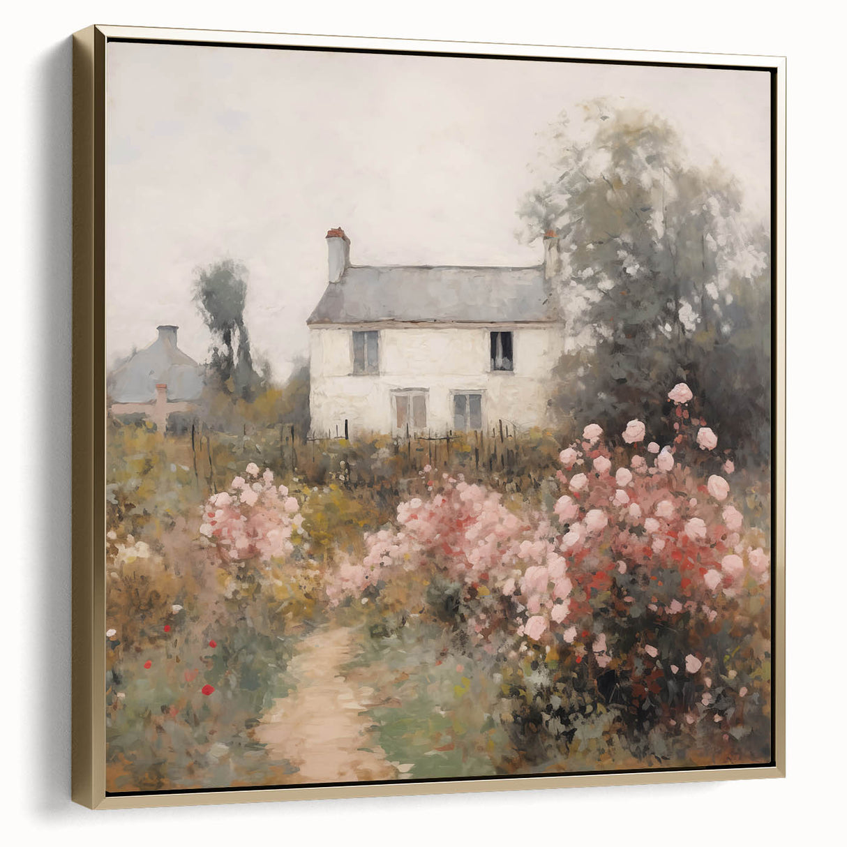 Vintage Cottage Garden Art – Classic Floral Landscape Wall Print