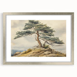 Vintage Landscape Art - Windswept Pine Tree on Rocky Hill