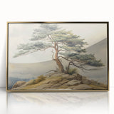 Vintage Landscape Art - Windswept Pine Tree on Rocky Hill