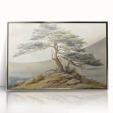 Vintage Landscape Art - Windswept Pine Tree on Rocky Hill
