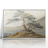 Vintage Landscape Art - Windswept Pine Tree on Rocky Hill