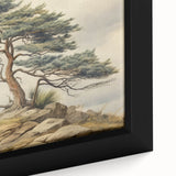 Vintage Landscape Art - Windswept Pine Tree on Rocky Hill