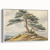 Vintage Landscape Art - Windswept Pine Tree on Rocky Hill