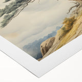 Vintage Landscape Art - Windswept Pine Tree on Rocky Hill