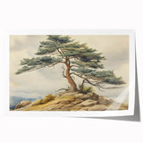 Vintage Landscape Art - Windswept Pine Tree on Rocky Hill