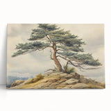 Vintage Landscape Art - Windswept Pine Tree on Rocky Hill