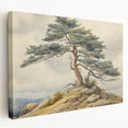 Vintage Landscape Art - Windswept Pine Tree on Rocky Hill