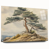 Vintage Landscape Art - Windswept Pine Tree on Rocky Hill
