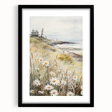 Coastal Cottage & Daisies – Vintage Landscape Wall Art