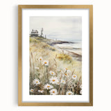 Coastal Cottage & Daisies – Vintage Landscape Wall Art