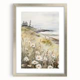 Coastal Cottage & Daisies – Vintage Landscape Wall Art