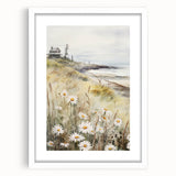 Coastal Cottage & Daisies – Vintage Landscape Wall Art